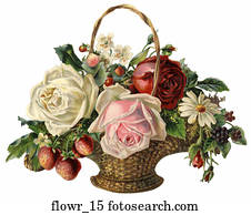 Victorian Die Cut Illustration of a Flower Arrangement in a Basket Victorian Die Cut Illustration of a Flower Arrangement in a Basket