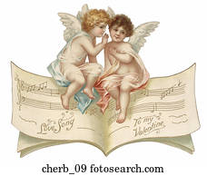 Victorian Die Cut Illustration of Two Cherubs with Music Victorian Die Cut Illustration of Two Cherubs with Music