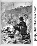 dizendo histórias, ao redor, um, campfire