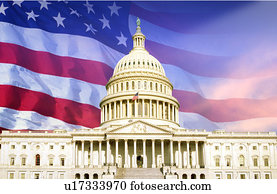 Digital composite: U.S. Capitol with American flag